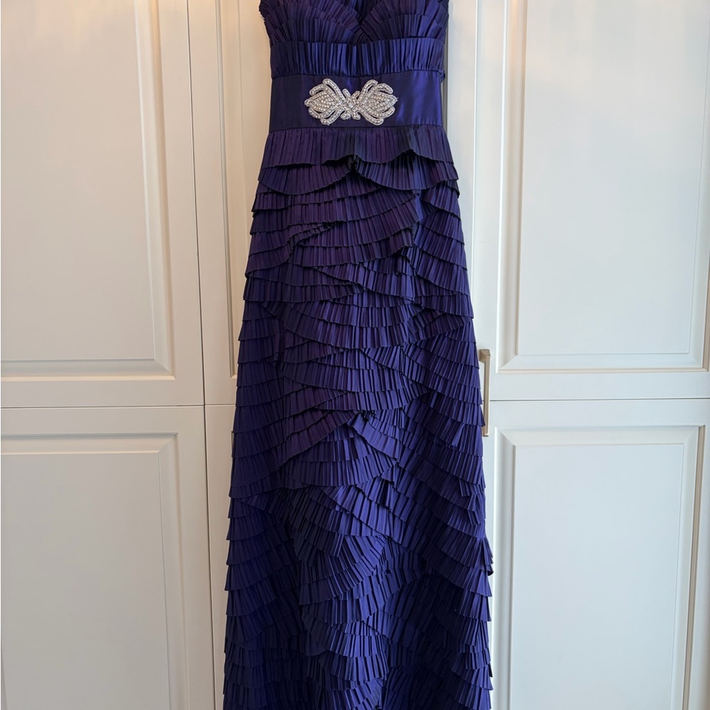 Beaded Waist Ruffle-Detail Maxi Dress in Purple